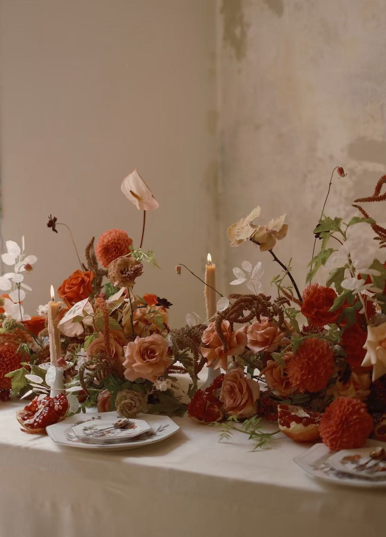 warm floral tabletop detail for FMCG product display