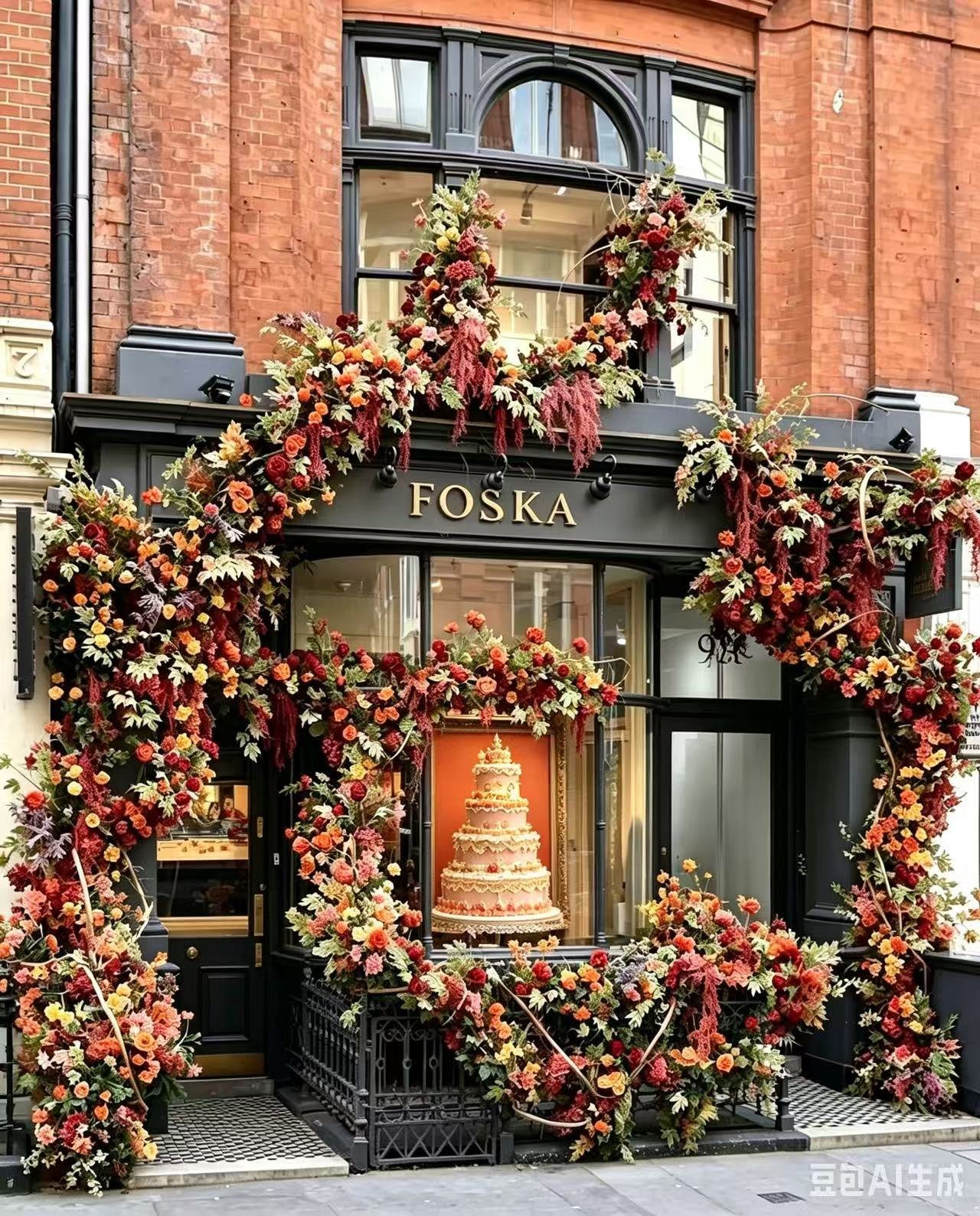 custom floral storefront entrance with autumn colors