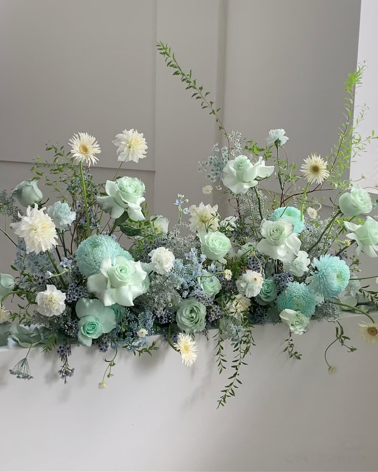 Fresh garden green palette artificial floral scene reference