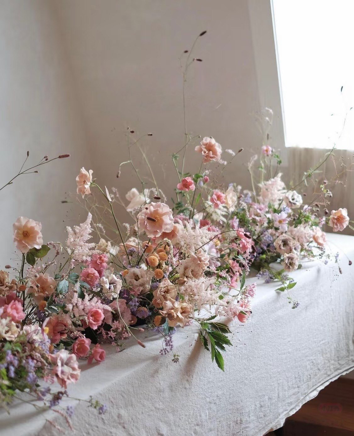 Soft romantic pink palette artificial floral scene reference