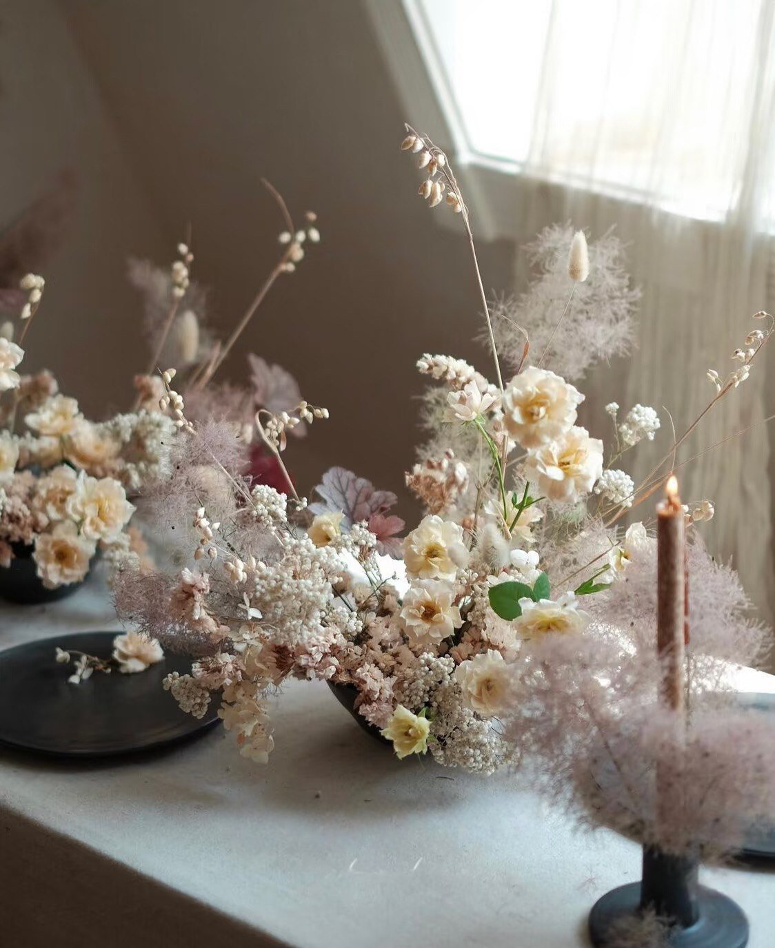 Ivory light luxury palette artificial floral scene reference